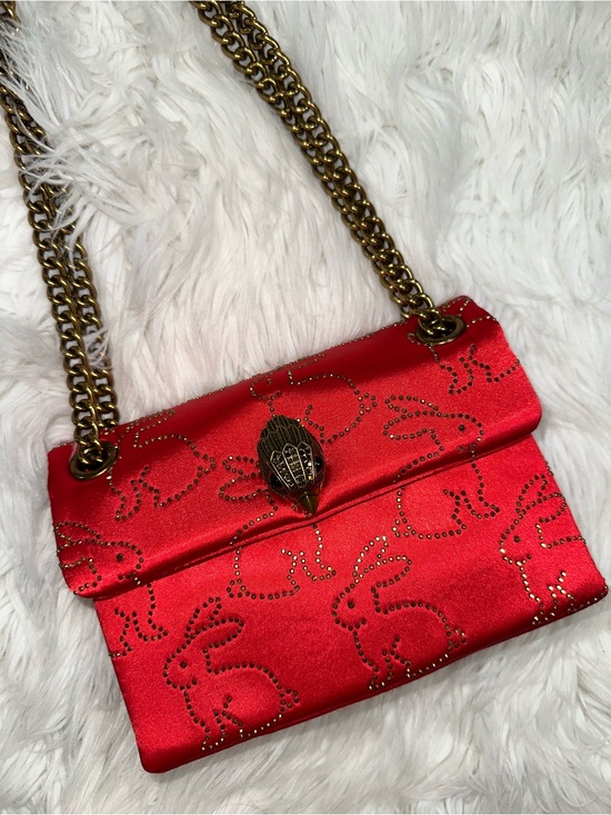 Kurt Geiger Handbags - Kurt Geiger • Red Satin Kensington with Rabbit Print Glass Rhinestones Purse